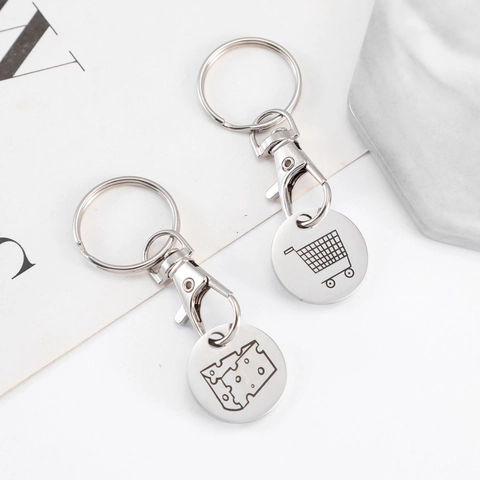 Stainless Steel Keychain Cartoon Cart Chips Cheese Bread Pattern Metal Key Ring Mirror Polishing Bag Hanging Charm Gift