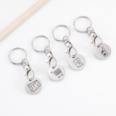Stainless Steel Keychain Cartoon Cart Chips Cheese Bread Pattern Metal Key Ring Mirror Polishing Bag Hanging Charm Gift