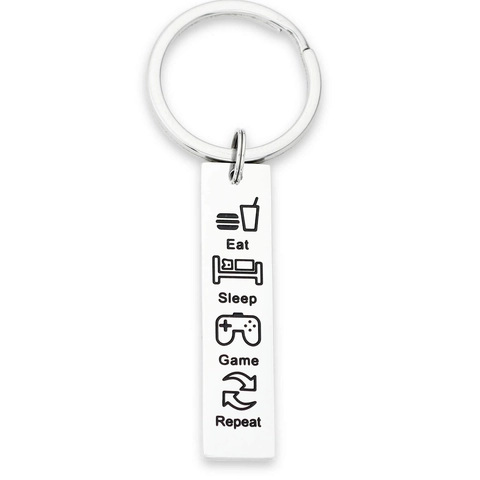 Portachiavi Eat Sleep Game Repeat in Acciaio Inossidabile Argento Metallo Gamer Life Tag Anello Chiave Regalo per Fidanzato