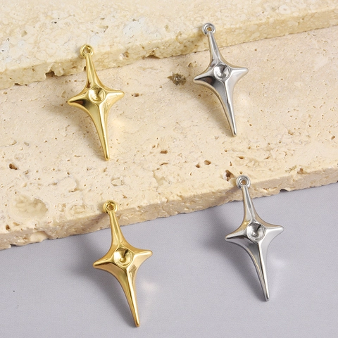 304 Stainless Steel Four-Pointed Star Pendant 18K Gold Plated Minimalist Geometric Star Charm For DIY Jewelry Making Accessory