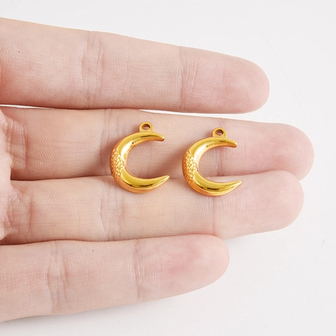 304 Stainless Steel Crescent Moon Pendant For DIY Jewelry Making Vacuum Gold Plated Textured Moon Charm For Women Necklace