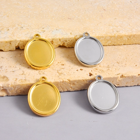 Edelstahl Oval Anhänger Tablett Bezel Einstellung DIY Schmuckherstellung Komponenten Cabochon Basis Für Halskette Gold Silber