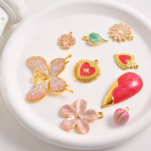 Colgantes DIY de Acero Inoxidable 304 Esmalte Corazón Flor Mariposa Hoja para Fabricación de Joyería Collar Pulsera Pendientes Accesorios