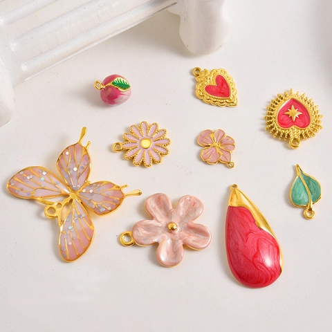 Colgantes DIY de Acero Inoxidable 304 Esmalte Corazón Flor Mariposa Hoja para Fabricación de Joyería Collar Pulsera Pendientes Accesorios