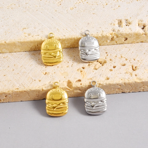 304 Stainless Steel Hamburger Pendant For Necklace Bracelet DIY Jewelry Making Gold Silver Plated Food Charm Accessory