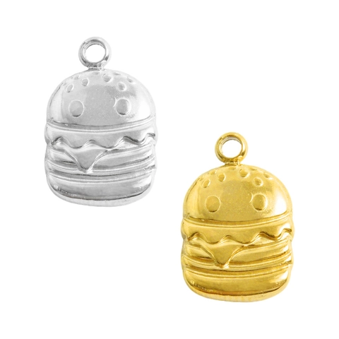 304 Stainless Steel Hamburger Pendant For Necklace Bracelet DIY Jewelry Making Gold Silver Plated Food Charm Accessory