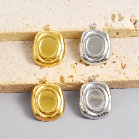 304 Stainless Steel Square Pendant Base Empty Tray For DIY Jewelry Making Findings 18K Gold Silver Plated Geometric Charms