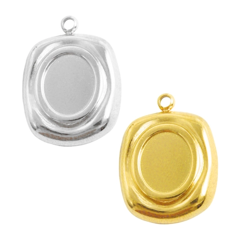 304 Stainless Steel Square Pendant Base Empty Tray For DIY Jewelry Making Findings 18K Gold Silver Plated Geometric Charms
