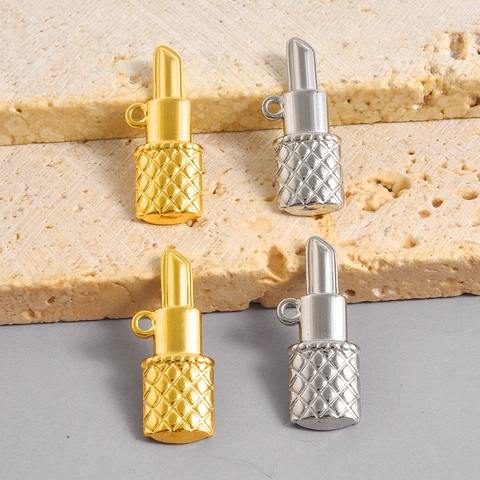 Edelstahl Anhänger In Lippenstift-Form Rautenmuster DIY Schmuckanhänger Zubehör Für Halsketten Armbänder Gold Silber Galvanisierter Anhänger
