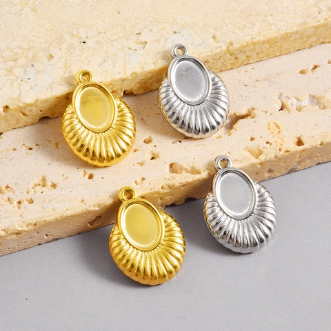 304 Acciaio Inossidabile Base del Ciondolo a Forma di Ventaglio Intarsio Ovale Fai da Te Accessori per Gioielli Donna Uomo