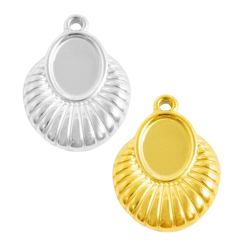 304 Acciaio Inossidabile Base del Ciondolo a Forma di Ventaglio Intarsio Ovale Fai da Te Accessori per Gioielli Donna Uomo