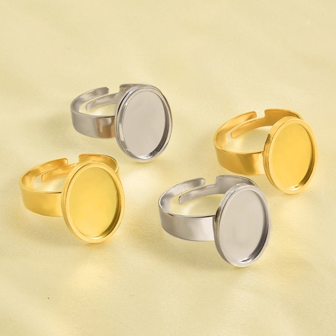 Adjustable Stainless Steel Oval Ring Base Bezel Setting DIY Jewelry Making Gold Silver Plated Minimalist Open Ring