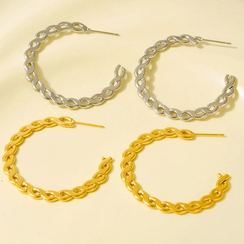 Pendientes de Aro Tejidos Huecos de Acero Inoxidable Chapados en Oro Plata al Vacío Diseño de Cadena Joyas para Mujer