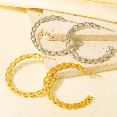 Pendientes de Aro Tejidos Huecos de Acero Inoxidable Chapados en Oro Plata al Vacío Diseño de Cadena Joyas para Mujer