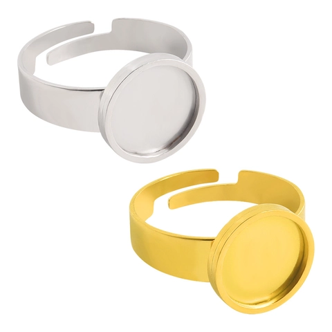 Acero Inoxidable 304 Anillo Abierto Ajustable Base Bandeja Circular Bisel Redondo DIY Creación Joyas Para Mujer Hombre