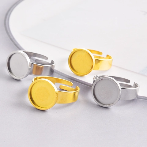 Acero Inoxidable 304 Anillo Abierto Ajustable Base Bandeja Circular Bisel Redondo DIY Creación Joyas Para Mujer Hombre