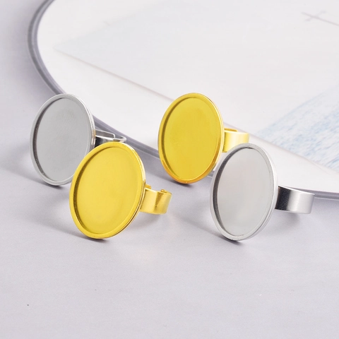 304 Stainless Steel Adjustable Oval Bezel Ring Base 18K Gold Plated Bezel Cup For Cabochon DIY Jewelry Making Findings