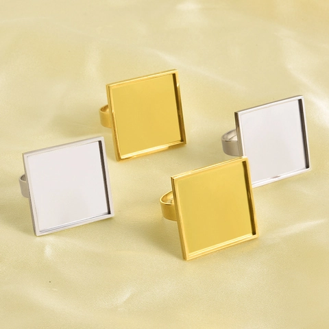 Base de Bague Carrée en Acier Inoxydable Plateau Réglable Ouvert Or Argent Sertissage pour Accessoires de Bijoux DIY