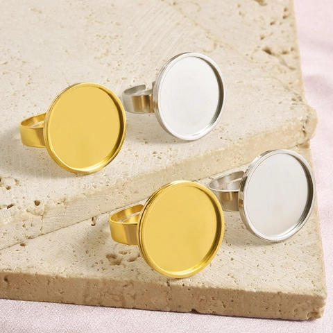 Base de Bague Réglable en Acier Inoxydable 304 Avec Support de Lunette Ronde Plateau Vierge pour Accessoires de Bijoux DIY