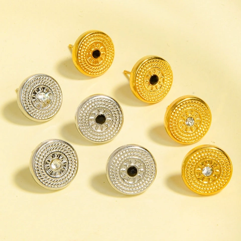 Orecchini a Bottone Tondi in Acciaio Inossidabile Vintage Con Strass Geometrici Minimalisti Retrò Oro Argento per Donna