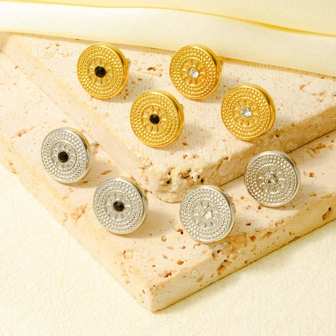 Orecchini a Bottone Tondi in Acciaio Inossidabile Vintage Con Strass Geometrici Minimalisti Retrò Oro Argento per Donna