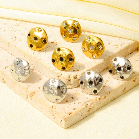 Retro Gehamerde Onregelmatige Ronde Ster Oorknopjes 304 Roestvrij Staal Strass Voor Dames Minimalistische Sieraden