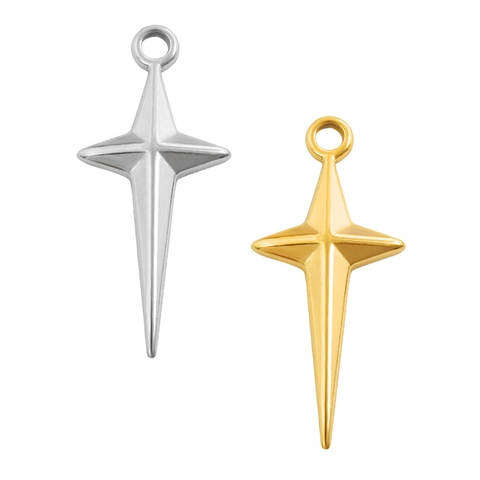 Minimalistischer 304 Edelstahl Nordstern Anhänger 18K Vergoldet Kreuz Stern Charm Für DIY Halskette Schmuckherstellung