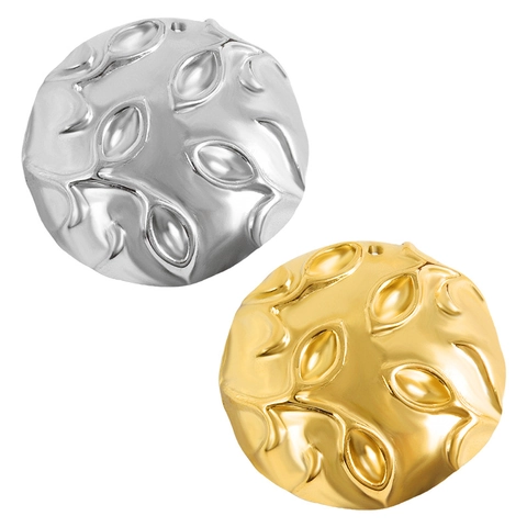 Stainless Steel Relief Leaf Pendant Round Metal Charm For DIY Jewelry Making Necklace Bracelet Accessory Vacuum Plated