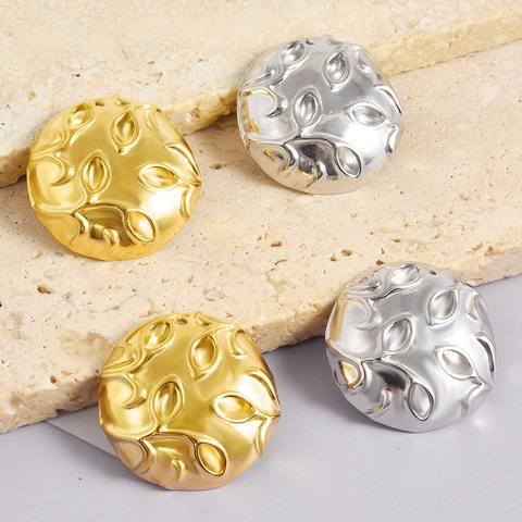 Stainless Steel Relief Leaf Pendant Round Metal Charm For DIY Jewelry Making Necklace Bracelet Accessory Vacuum Plated