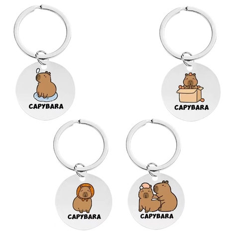 Simpatico Portachiavi a Forma di Capibara in Acciaio Inossidabile Ciondolo Tondo Portachiavi per Donna Uomo Borsa Regalo