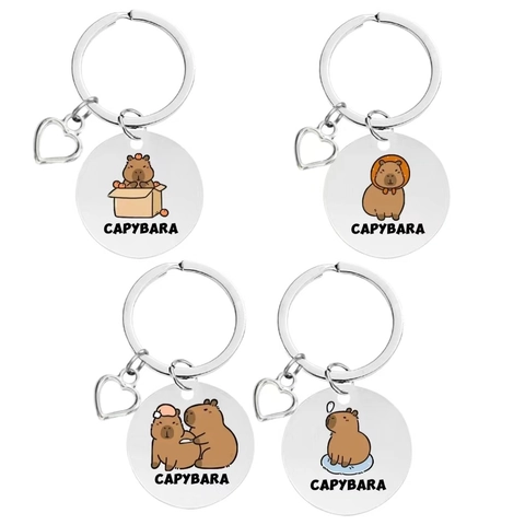 Simpatico Portachiavi a Forma di Capibara in Acciaio Inossidabile Ciondolo Tondo Portachiavi per Donna Uomo Borsa Regalo