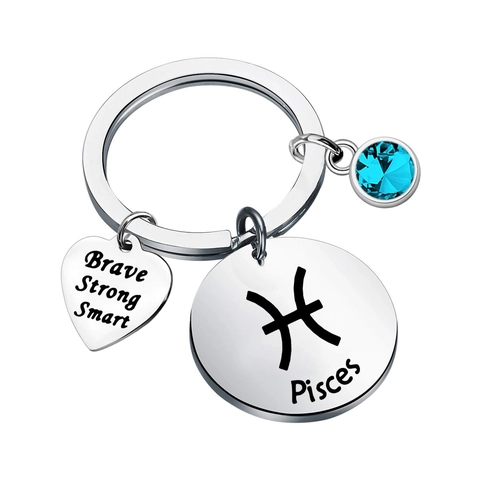 Porte-clés Zodiaque en Acier Inoxydable Avec Pendentif Cœur Inspirant et Pierre de Naissance en Strass Cadeau d'Anniversaire