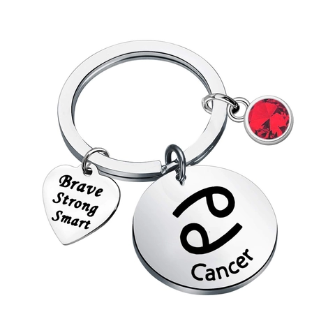 Porte-clés Zodiaque en Acier Inoxydable Avec Pendentif Cœur Inspirant et Pierre de Naissance en Strass Cadeau d'Anniversaire