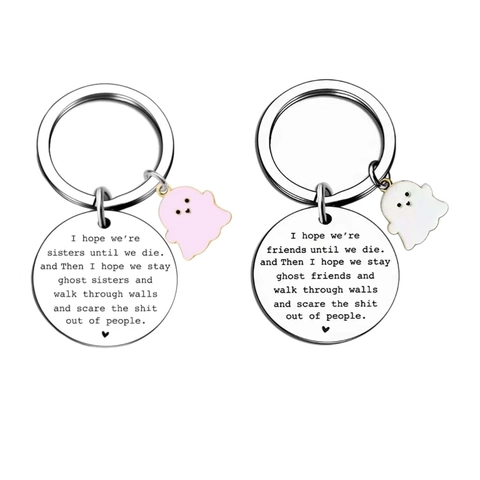 Stainless Steel Ghost Friendship Keychain I Hope We Are Friends Until We Die Engraved Gift Best Friend Halloween Gift