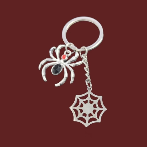Halloween Gothic Spin Sleutelhanger Roestvrij Staal Spinnenweb Hanger Rode Zwarte Stras Zilver Metaal Ring Feest Cadeau