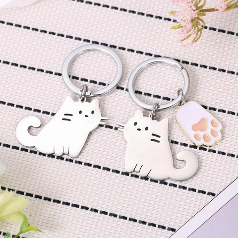 Cartoon Katze Edelstahl Schlüsselanhänger Süße Katze Anhänger Mit Rosa Katzenkralle Für Rucksack Dekoration Damen Geschenk