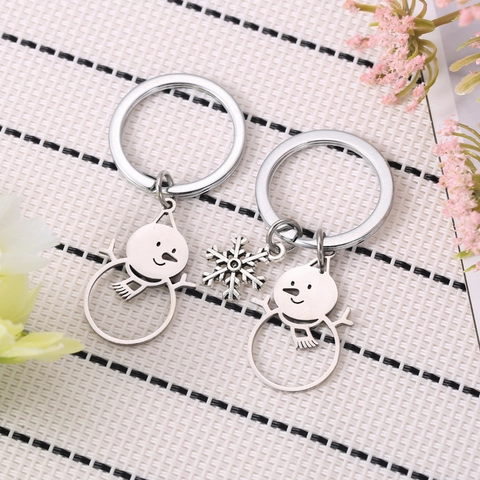 Llaveros de Acero Inoxidable con Muñeco de Nieve y Copo de Nieve de Metal Plateado Calado Regalo de Navidad
