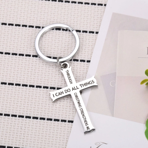 Inspirerende Roestvrijstalen Kruis Sleutelhanger I Can Do All Things Bijbeltekst Religieuze Sleutelring Cadeau Voor Heren Dames