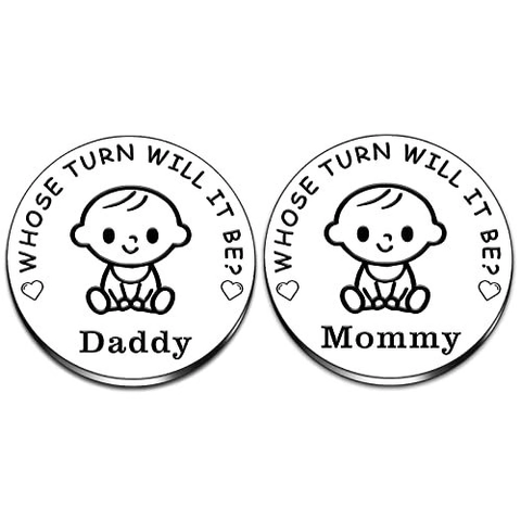 Stainless Steel Parenting Decision Coin Mommy Daddy New Parent Gift Funny Decision Maker For Baby Shower Party Favors