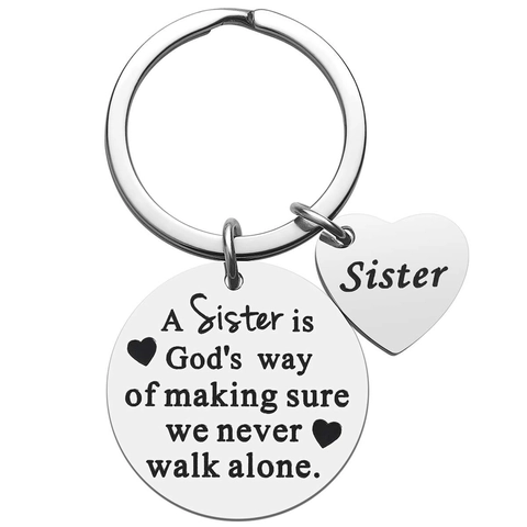 Porte-clés d'Amitié en Acier Inoxydable pour Sœurs Meilleures Amies Pendentif Rond Cœur Gravé Cadeau d'Anniversaire Noël Bijoux Femme