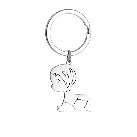 Portachiavi a Silhouette di Bambino che Striscia in Acciaio Inossidabile Portachiavi Argento Lucido Regalo per Neonato Accessori Famiglia