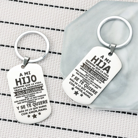 Edelstahl Spanisch Inspirierend Dog Tag Schlüsselanhänger Für Sohn Tochter Geburtstag Abschluss Geschenk Von Mama Silber Metall Briefing Schlüsselring