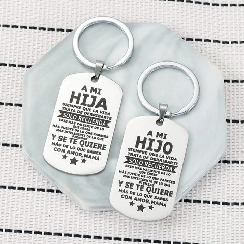 Edelstahl Spanisch Inspirierend Dog Tag Schlüsselanhänger Für Sohn Tochter Geburtstag Abschluss Geschenk Von Mama Silber Metall Briefing Schlüsselring