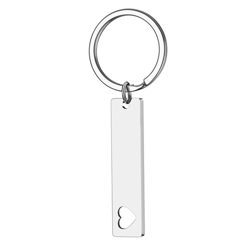 Llavero de Acero Inoxidable Corazón Hueco Barra Larga DIY Grabable Metal Pulido Espejo Anillo para Hombres Mujeres Regalo
