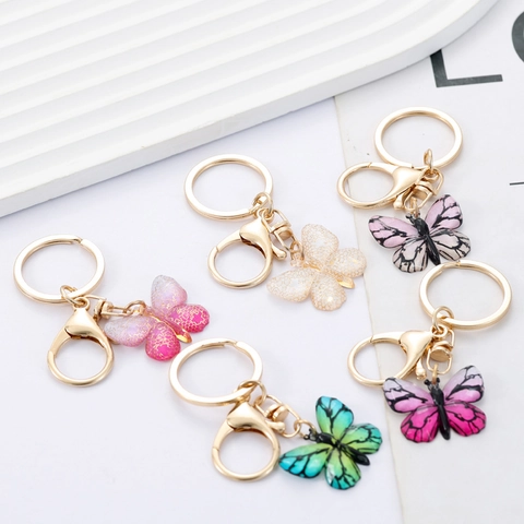 Gradient Magic Color Butterfly Keychain Resin Alloy Bag Pendant Dreamy Glitter Butterfly Keyring For Women Girls Birthday Gift