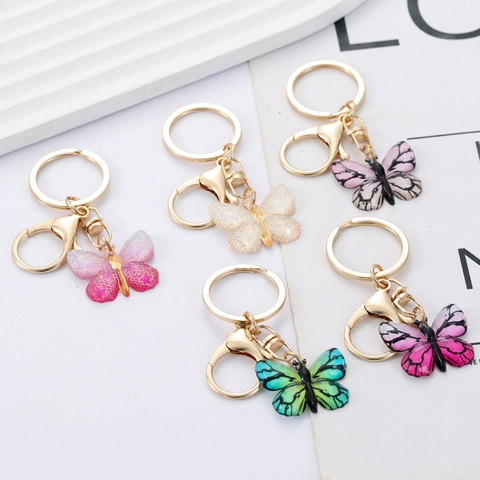 Gradient Magic Color Butterfly Keychain Resin Alloy Bag Pendant Dreamy Glitter Butterfly Keyring For Women Girls Birthday Gift