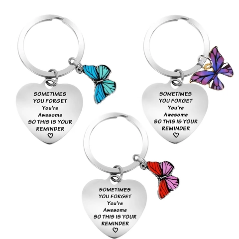 Inspirierender Edelstahl Herz Schlüsselanhänger Bunter Emaille Schmetterling Anhänger Gravierter Schriftzug Schlüsselring Für Abschluss Geburtstag Damen Geschenk