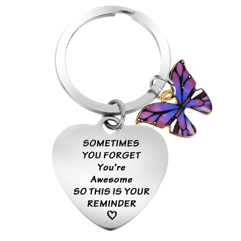Inspirierender Edelstahl Herz Schlüsselanhänger Bunter Emaille Schmetterling Anhänger Gravierter Schriftzug Schlüsselring Für Abschluss Geburtstag Damen Geschenk