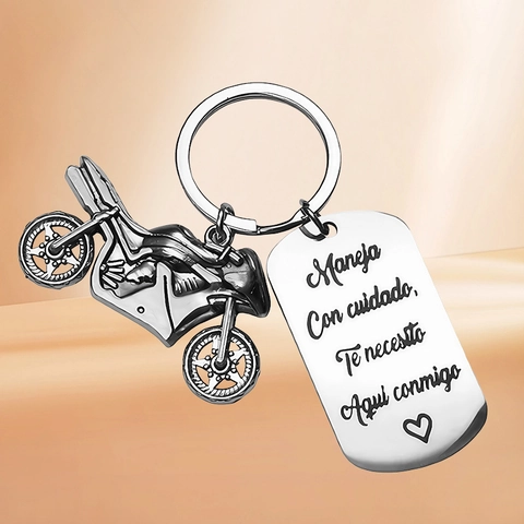 Edelstahl Motorrad Schlüsselanhänger Mit Spanischer Sicherheitsgravur Herzanhänger Motorradfahrer Sicherheitsgeschenk Zubehör