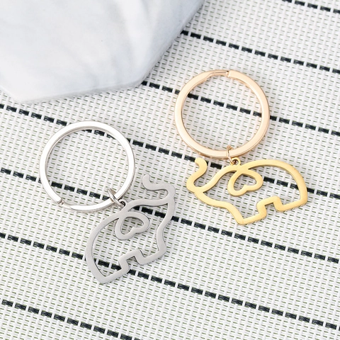 Stainless Steel Hollow Out Elephant Heart Keychain For Women Men Friendship Gift Silver Gold Metal Animal Key Ring Accessory